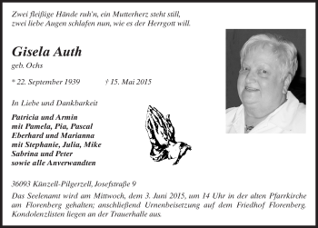 Traueranzeige von Gisela Auth 