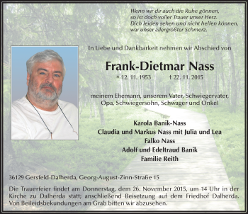 Traueranzeige von Frank-Dietmar Nass 