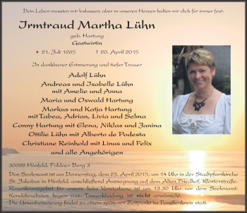 Traueranzeige von Irmtraud Martha Lühn 