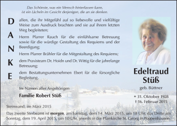 Traueranzeige von Edeltraud Stüß 