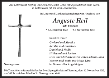 Traueranzeige von Auguste Heil 