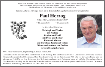 Traueranzeige von Paul Herzog 