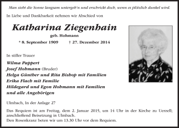 Traueranzeige von Katharina Ziegenhain 