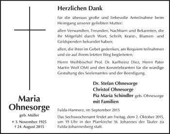 Traueranzeige von Maria Ohnesorge 