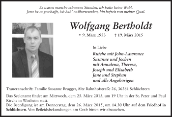 Traueranzeige von Wolfgang Bertholdt 