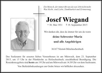 Traueranzeige von Josef Wiegand 