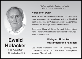 Traueranzeige von Ewald Hofacker 