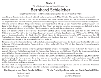 Traueranzeige von Bernhard Schleicher 
