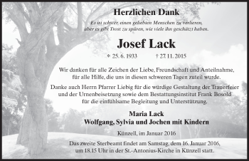 Traueranzeige von Josef Lack 