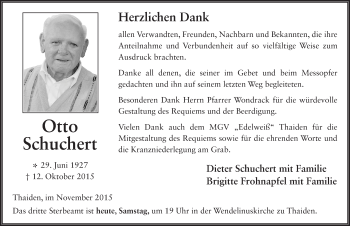 Traueranzeige von Otto Schuchert 