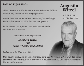 Traueranzeige von August Witzel 