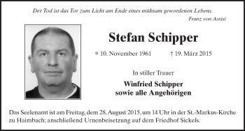 Traueranzeige von Stefan Schipper 