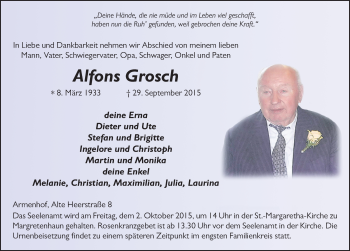 Traueranzeige von Alfons Grosch 