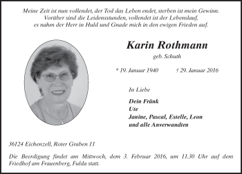 Traueranzeige von Karin Rothmann 