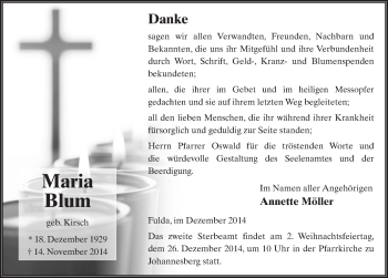 Traueranzeige von Maria Blum 