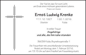 Traueranzeige von Ernst Ludwig Krenke 