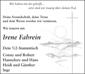 Traueranzeige von Irene Fahrein 