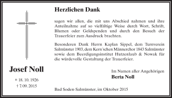 Traueranzeige von Josef Noll 