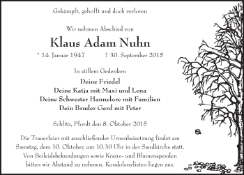 Traueranzeige von Klaus Adam Nuhn 