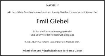 Traueranzeige von Emil Giebel 