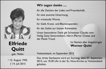 Traueranzeige von Elfriede Quitt 
