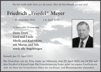 Traueranzeige von Friedrich Meyer 