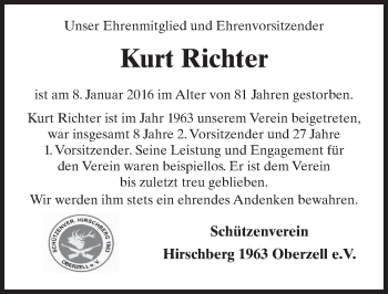 Traueranzeige von Kurt Richter 