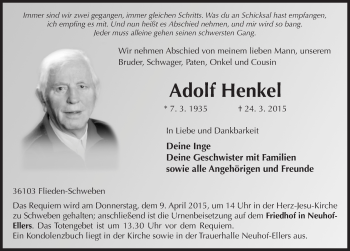 Traueranzeige von Adolf Henkel 