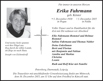 Traueranzeige von Erika Fuhrmann 
