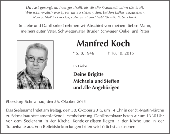 Traueranzeige von Manfred Koch 