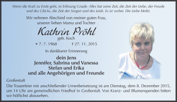 Traueranzeige von Kathrin Pröhl 