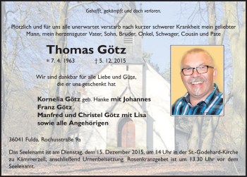 Traueranzeige von Thomas Götz 