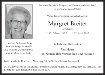 Traueranzeige von Margret Breiter 