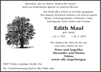 Traueranzeige von Edith Maul 