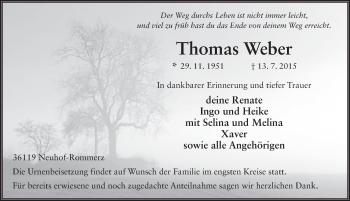 Traueranzeige von Thomas Weber 