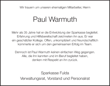 Traueranzeige von Paul Warmuth 