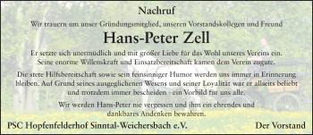 Traueranzeige von Hans-Peter Zell 
