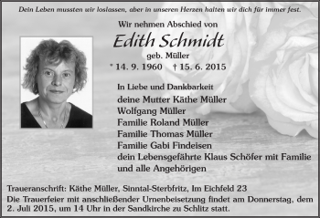 Traueranzeige von Edith Schmidt 