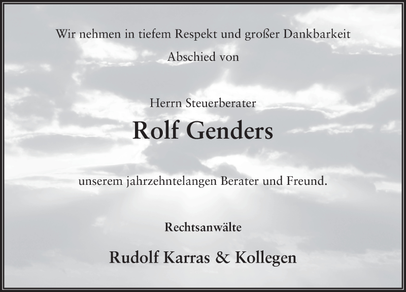  Traueranzeige für Rolf Genders vom 14.01.2015 aus 