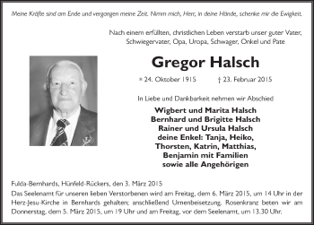 Traueranzeige von Gregor Halsch 