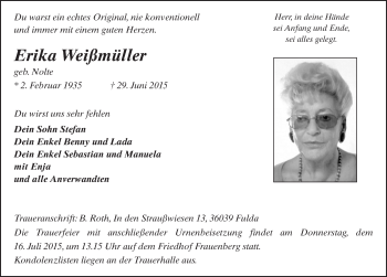 Traueranzeige von Erika Weißmüller 