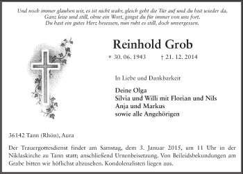 Traueranzeige von Reinhold Grob 