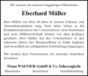 Traueranzeige von Eberhard Müller 