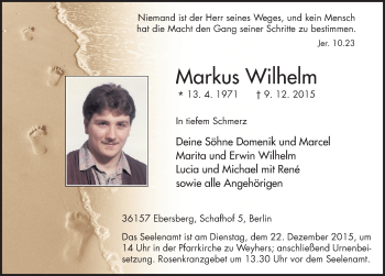 Traueranzeige von Markus Wilhelm 