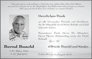 Traueranzeige von Bernd Busold 