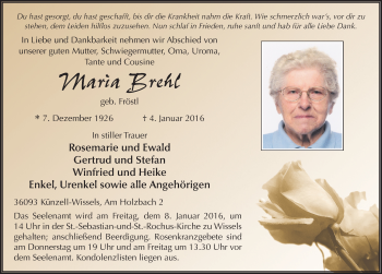 Traueranzeige von Maria Brehl 