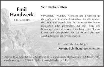 Traueranzeige von Emil Handwerk 