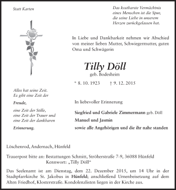 Traueranzeige von Tilly Döll 