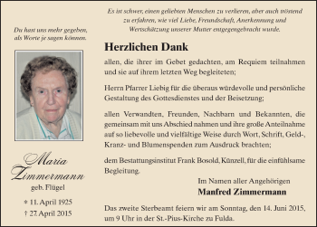 Traueranzeige von Maria Zimmermann 