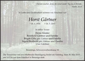 Traueranzeige von Horst Gärtner 